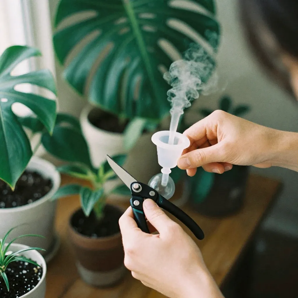 Family with indoor plants