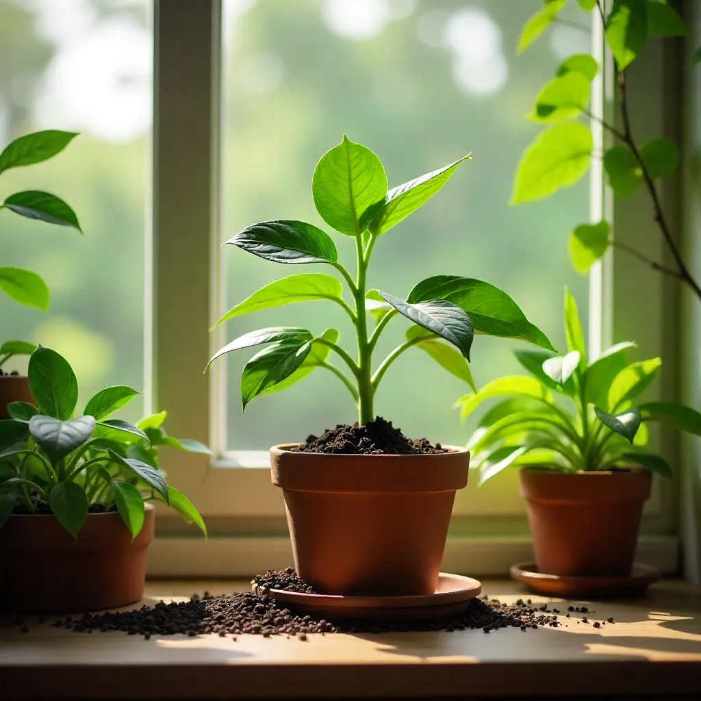 Plants arranged on shelves in corner
